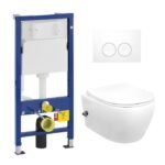 Geberit UP100 toiletset met Sanigoods Acora compact randloos toilet met koud water sproeier