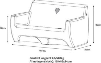 HappySofa regenbank 510 liter Graniet met zitkussen – 168 x 83 x 84 cm
